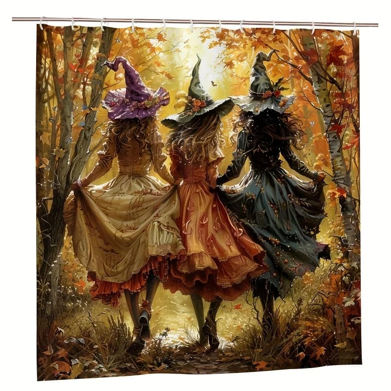 Halloween Whimsical Witches Woods Paint-by-Number Shower Curtain, Durable Polyester, Easy to Clean