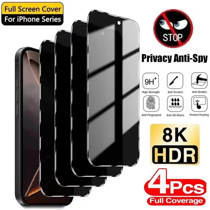 4PCS Privacy Screen Protector For iPhone 14 Pro Max 16 Pro Anti-Spy Glass For iPhone 13 15 12 11 Pro Max 13 Mini Tempered Glass