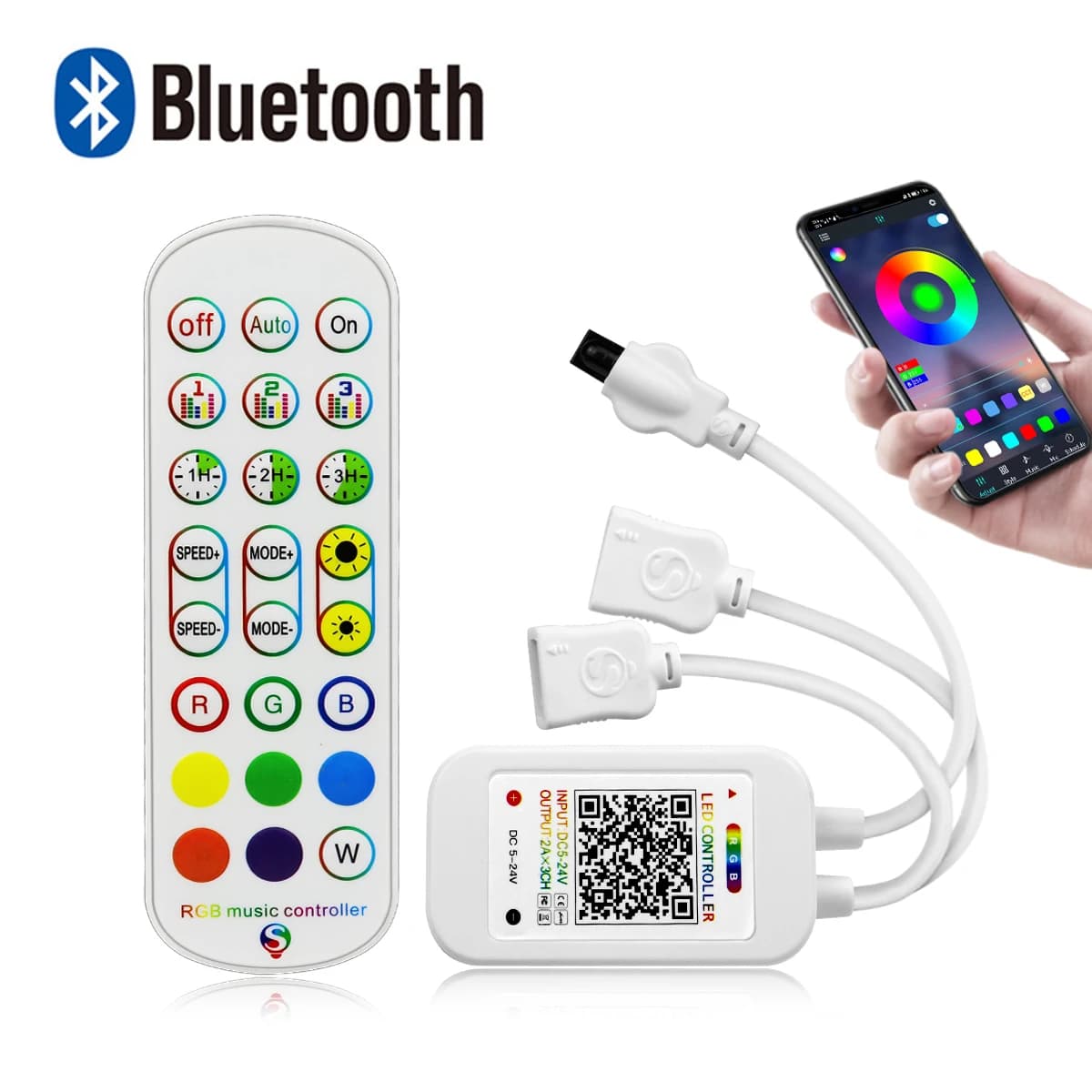 Controller LED RGB DC12V/24V da 1 a 1 o da 1 a 2 APP Bluetooth con telecomando per striscia LED RGB a 4 pin 12V/24V