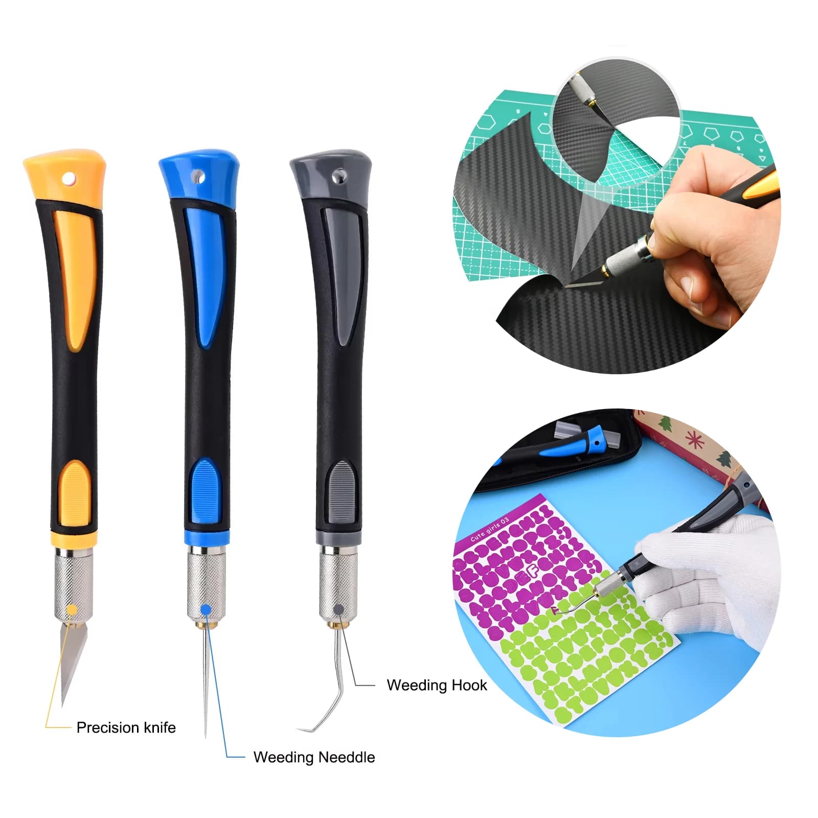 EHDIS Craft Vinyl Weeding Tool 3pcs In 1 Set Precision Pin Sticker Paper Carving Hook Art Cutting Knife Pen Handmade Accessories