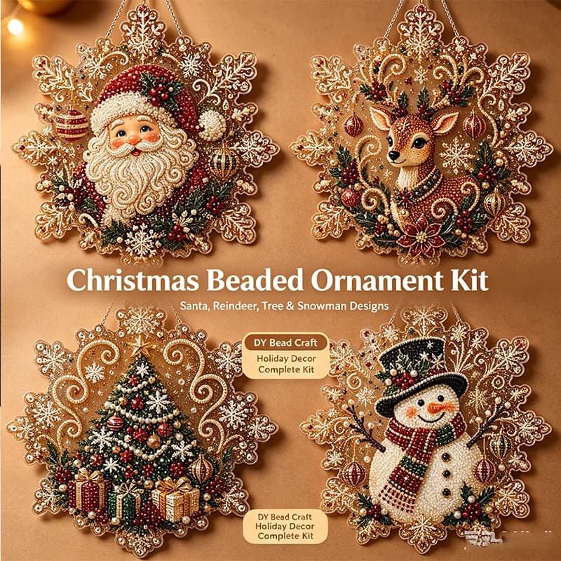 DIY Christmas Pearl Diamond Painting Catcher Set 3D Printing Reindeer Pattern Craft Snowflake Shape Acrylic Plate With Lace Gift