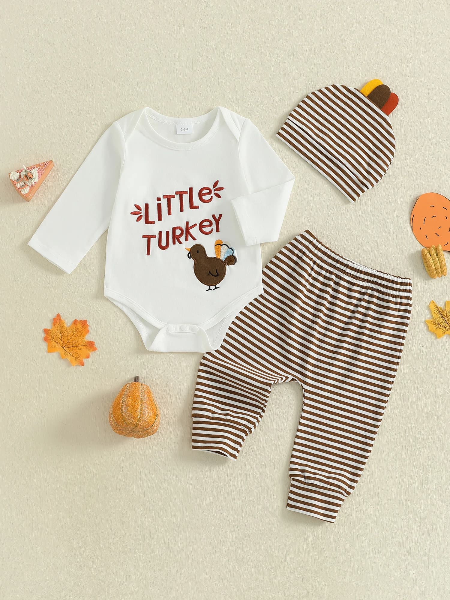 Completo per il Ringraziamento da bambina, toppa di zucca, ricamo, abito a maniche lunghe, leggings elastici e fascia per capelli, set da 3 pezzi