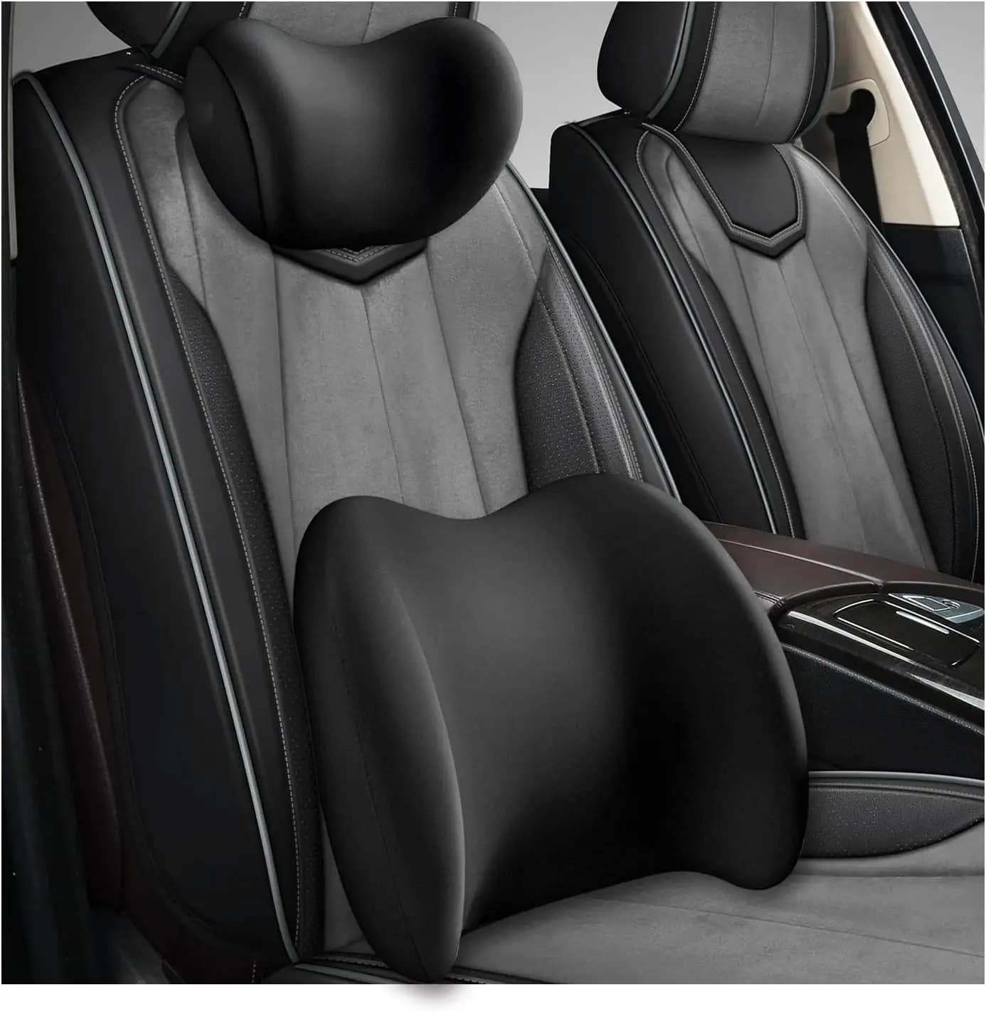 Cuscino Ergonomico in Memory Foam per Poggiatesta e Supporto Lombare Auto con Cinghia Regolabile, Rivestimento Rimovibile, Design Traspirante (Nero)