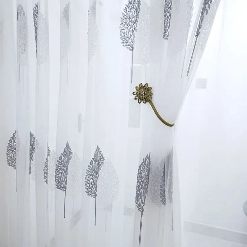 Translucent Modern Embroidered Curtain Gauze Window Screen 1PC Tree White Sheer Tulle Curtains for Living Room Balcony Bedroom