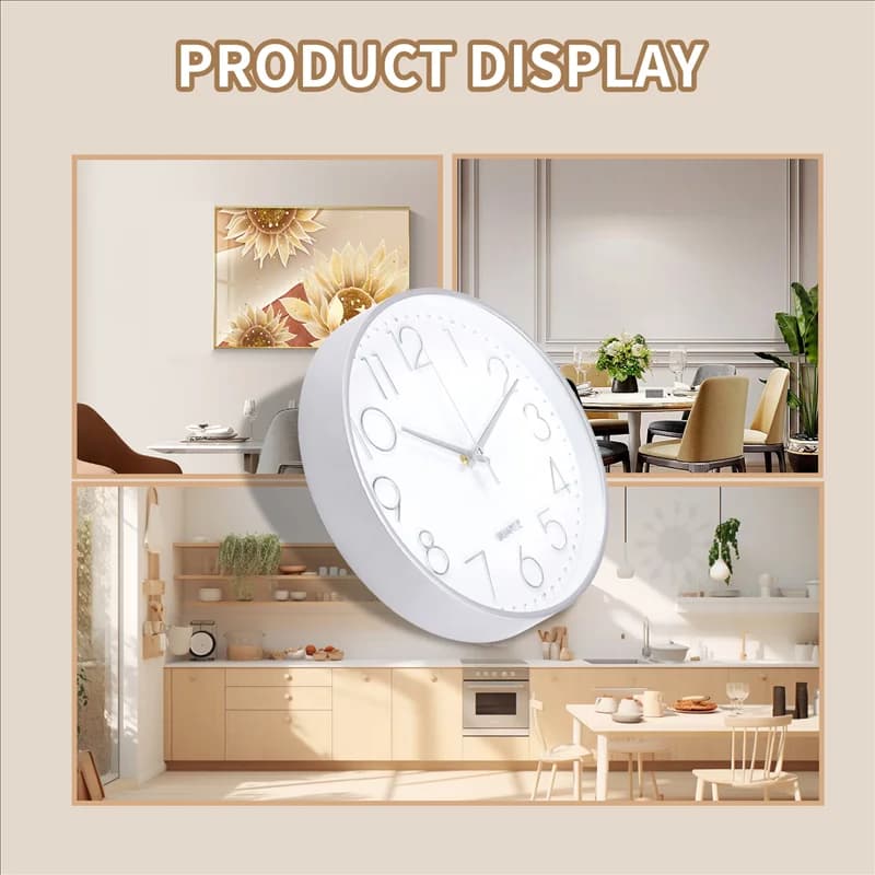 A32Z- Premium silver wall clock, wall decoration, modern and silent wall clock for home office kitchen (25 cm, silver)