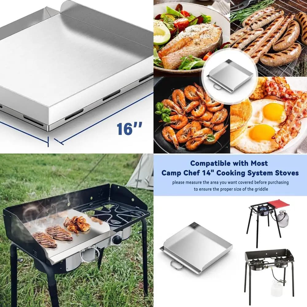 Multipurpose frying plate 14 x 16 for 14 single/double burner stoves, ideal for camping and fascinating, compatible with Camp C