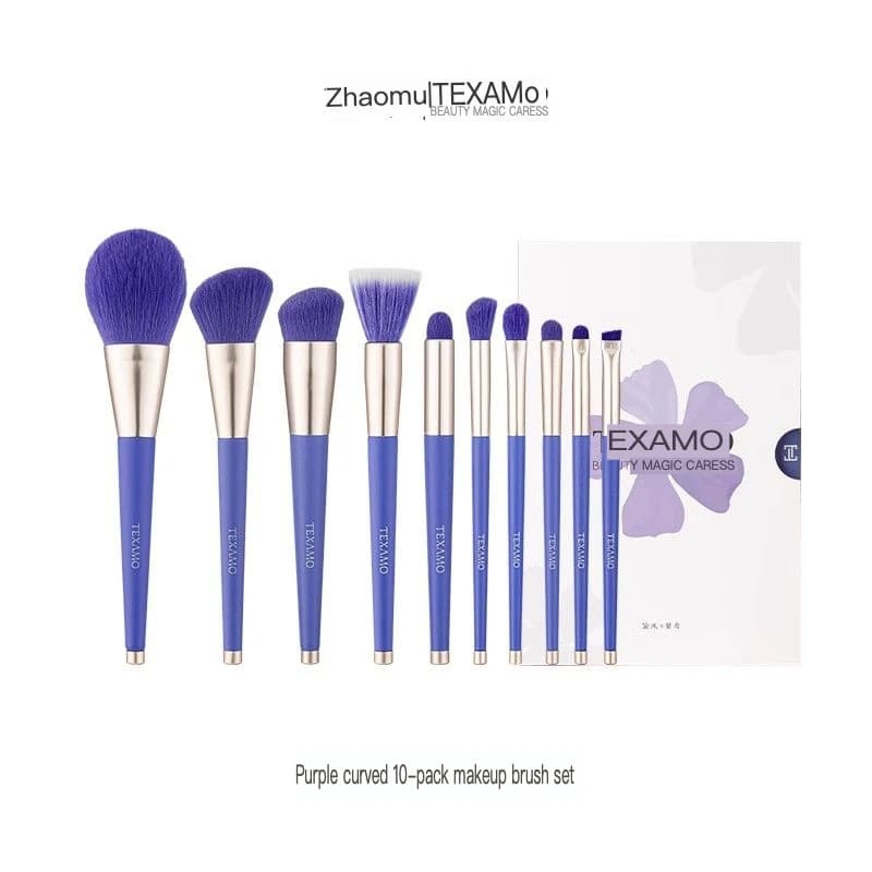 Blue And Purple Yuan Makeup Brush Set: 10 Eyeshadow Brushes, Dot Blush Brushes, Loose Powder Contouring Brushes