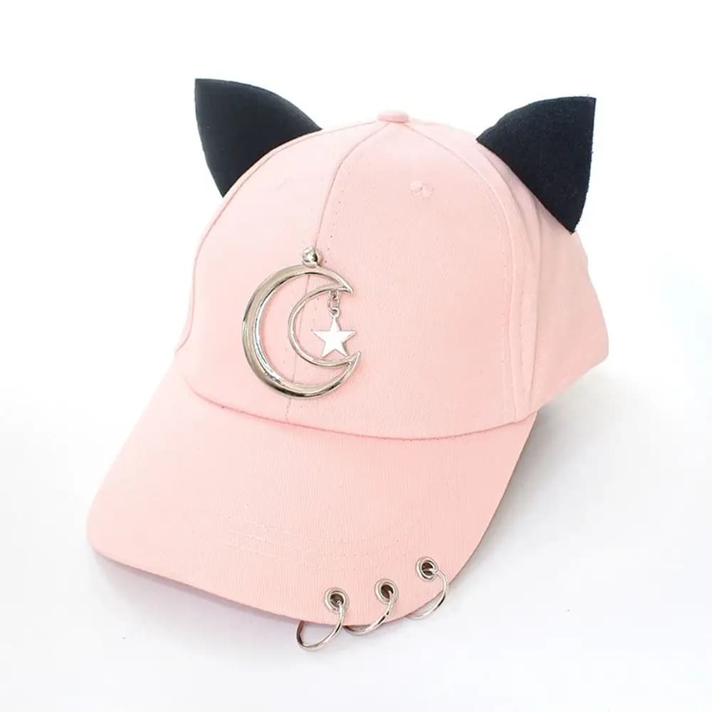 Creative Cat Ear Baseball Caps Cotton Metal Rings Hip Hop Cap Casual Sunscreen Hat Street Dress