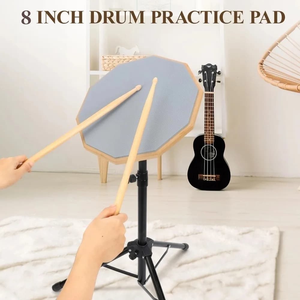 High Quality 8In Drum Practice Pad Double Sided Silent Drum Pad Drum Stand Set Adjustable Stand Portable Dumb Drum Trainer