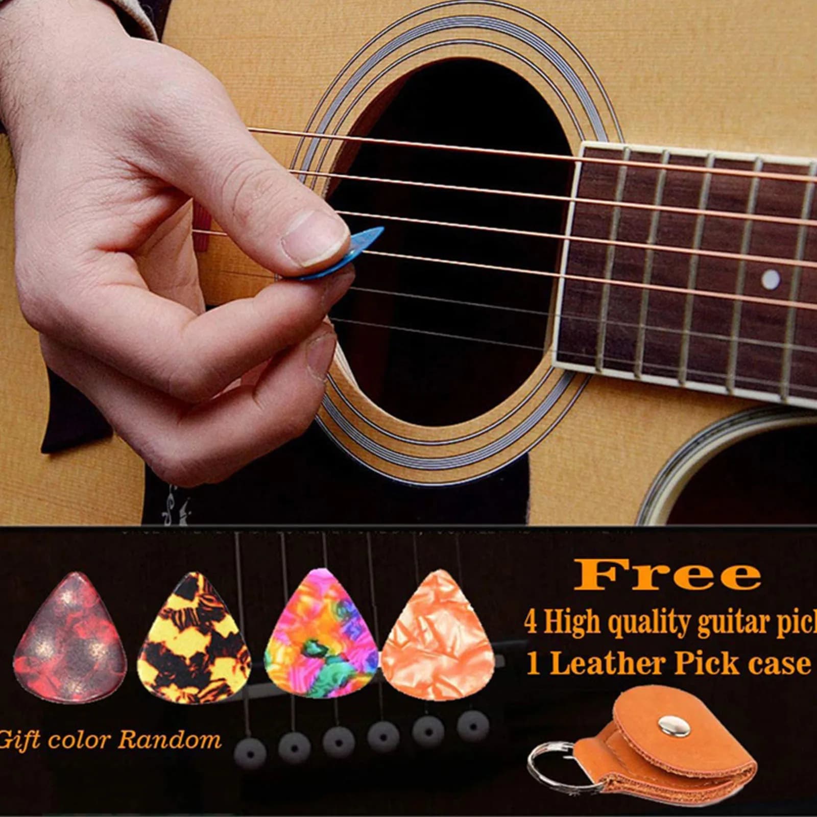 Set display per chitarra all-in-one-2 grucce da parete in legno/abs + custodia per plettro e 4 plettri Soluzione salvaspazio per riporre strumenti