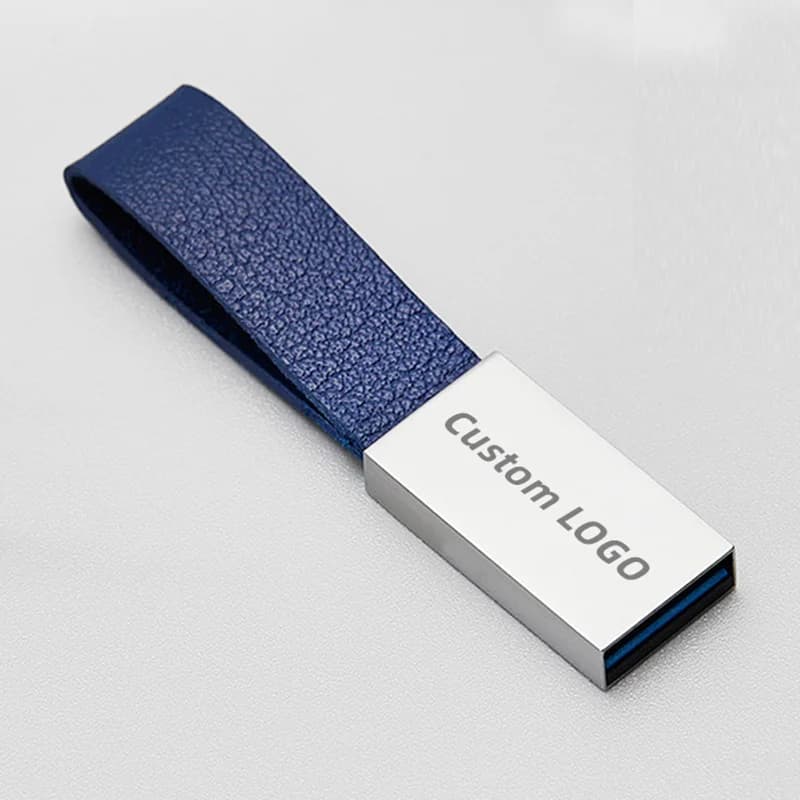 Chiavetta USB 2.0 in pelle metallo argento con incisione laser personalizzata gratuita 4 GB 8 GB 16 GB 32 GB 64 GB 128 GB
