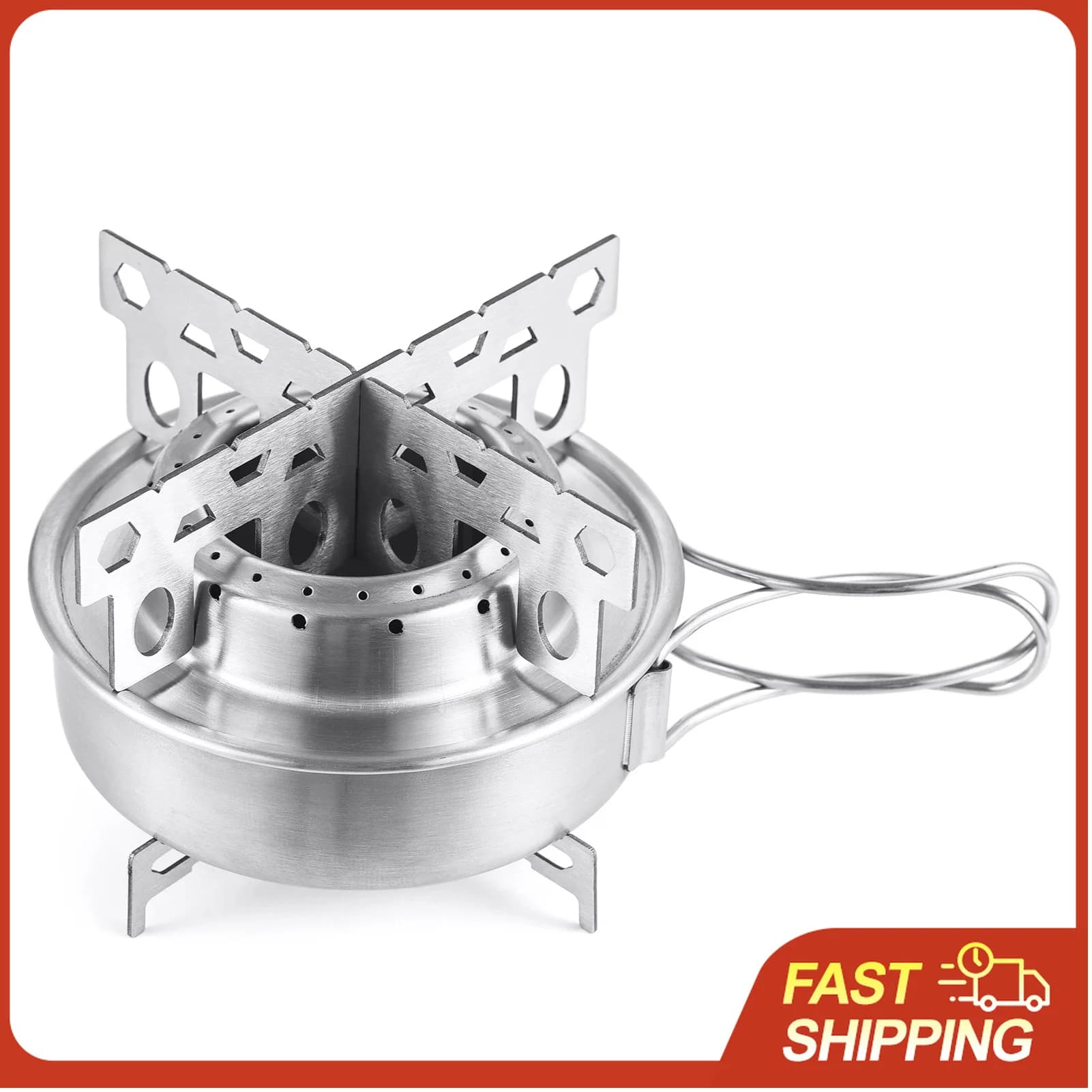 Camping Alcohol Stove with Cross and Cover Support, Stainless Steel Portable Brush with Foldable Frames for Camping