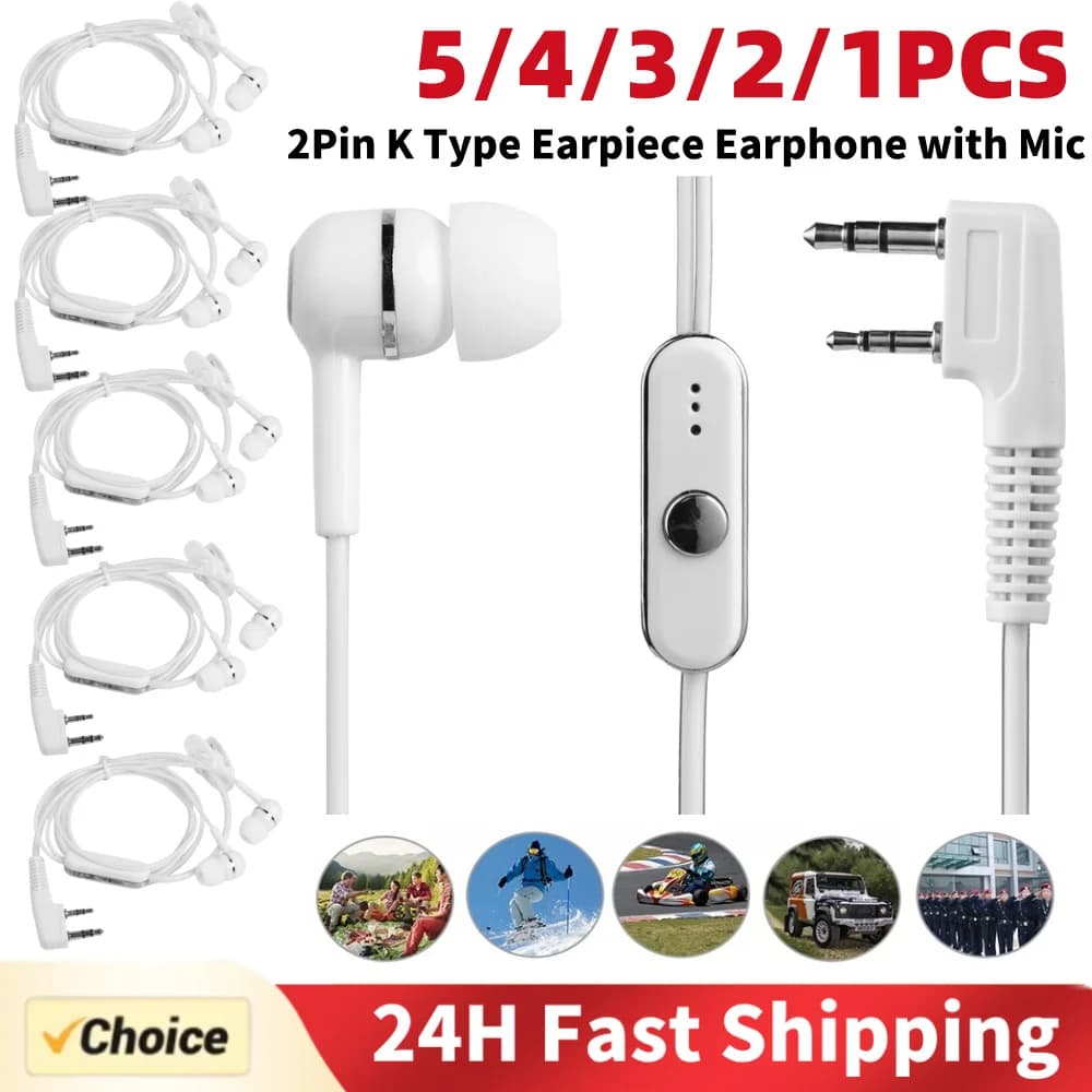 Auricolare con Microfono PTT da 1,2m per Walkie Talkie, Cuffie PTT a 2 Pin, Ricambio Portatile per BAOFENG KENWOOD