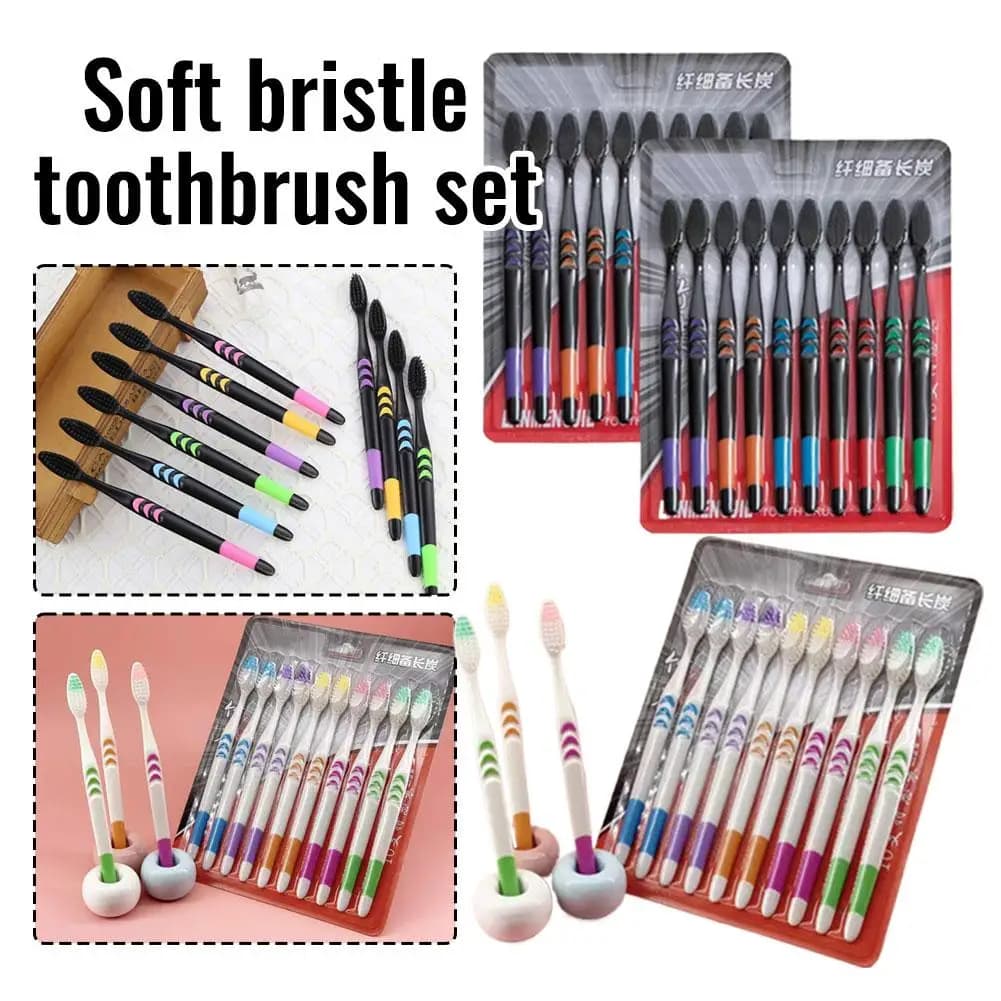 10 Pezzi Spazzolini da Denti Monouso per Uso Domestico, con Setole Morbide in Carbone di Bambù Nero, per Pulizia Orale Profonda Professionale
