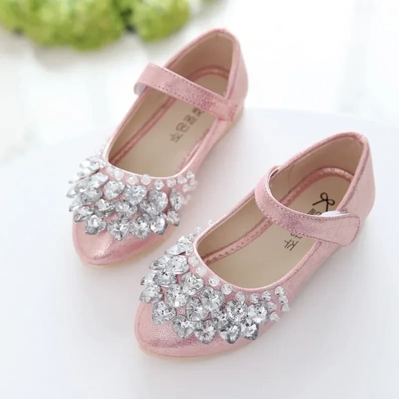 Girls Crystal Shiny Princess Shoes Kids Sweet Flats Performance Shoes Fashion Kids Leather Shoes For Party Wedding