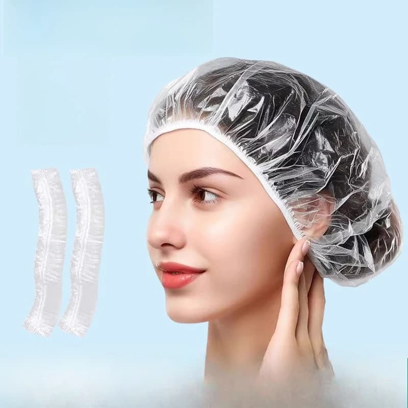 Cuffia da doccia monouso ispessita impermeabile e anti-olio, per tintura e trattamento dei capelli, portatile, protezione per capelli per adulti, 10-100 pezzi