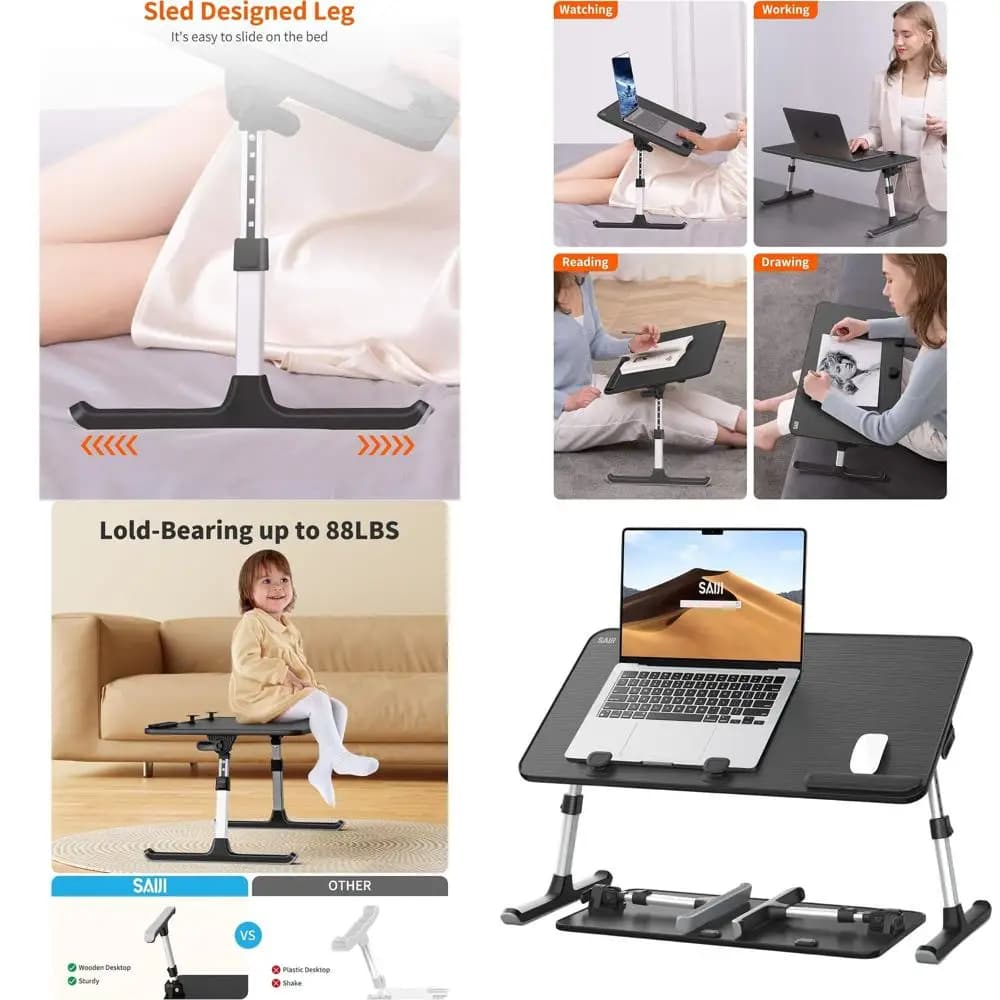 Scrivania per laptop da letto, scrivanie per laptop, vassoi da letto per mangiare la scrittura, supporto per laptop regolabile per computer, tavolo pieghevole in divano e Co