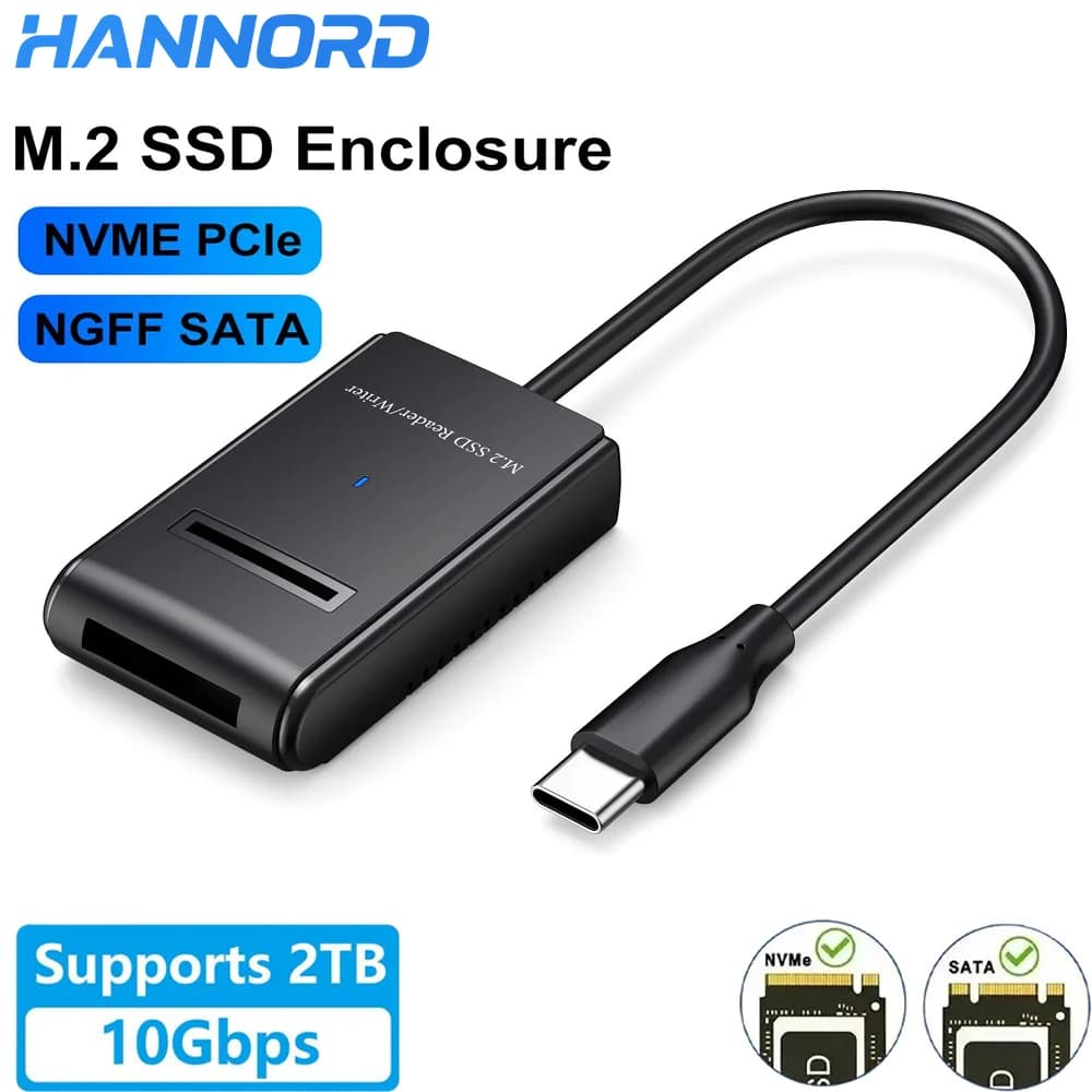 Hannord M.2 SSD Case 10Gbps Dual M.2 SATA/NVMe SSD To USB 3.1 External Enclosure Type C SSD Adapter for NVME PCIE NGFF SATA Box