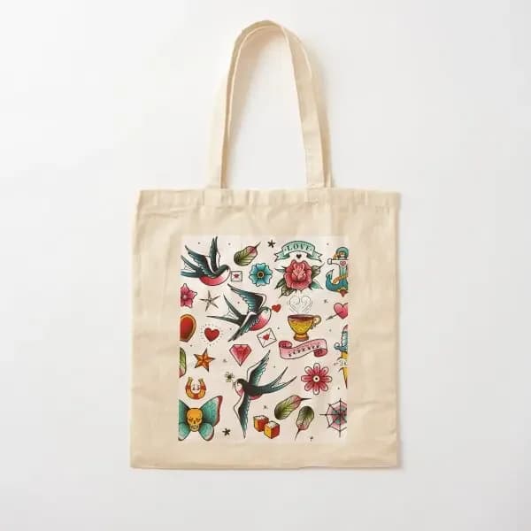 Tatuaggio tradizionale Tatuaggio della vecchia scuola Co Borsa in tela Tote Borsa a tracolla Moda Pieghevole Tessuto per la spesa Donna Donna Riutilizzabile