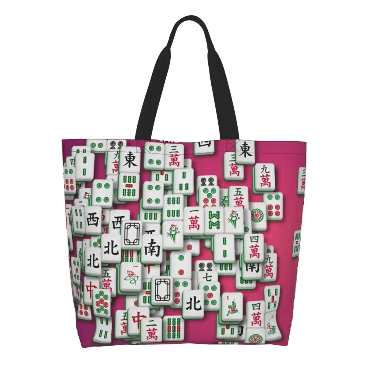 Mahjong Tile Pattern Shopping Tote Bag Canvas Large Capacity Shoulder Bags Shopper Grocery Handbag for Women