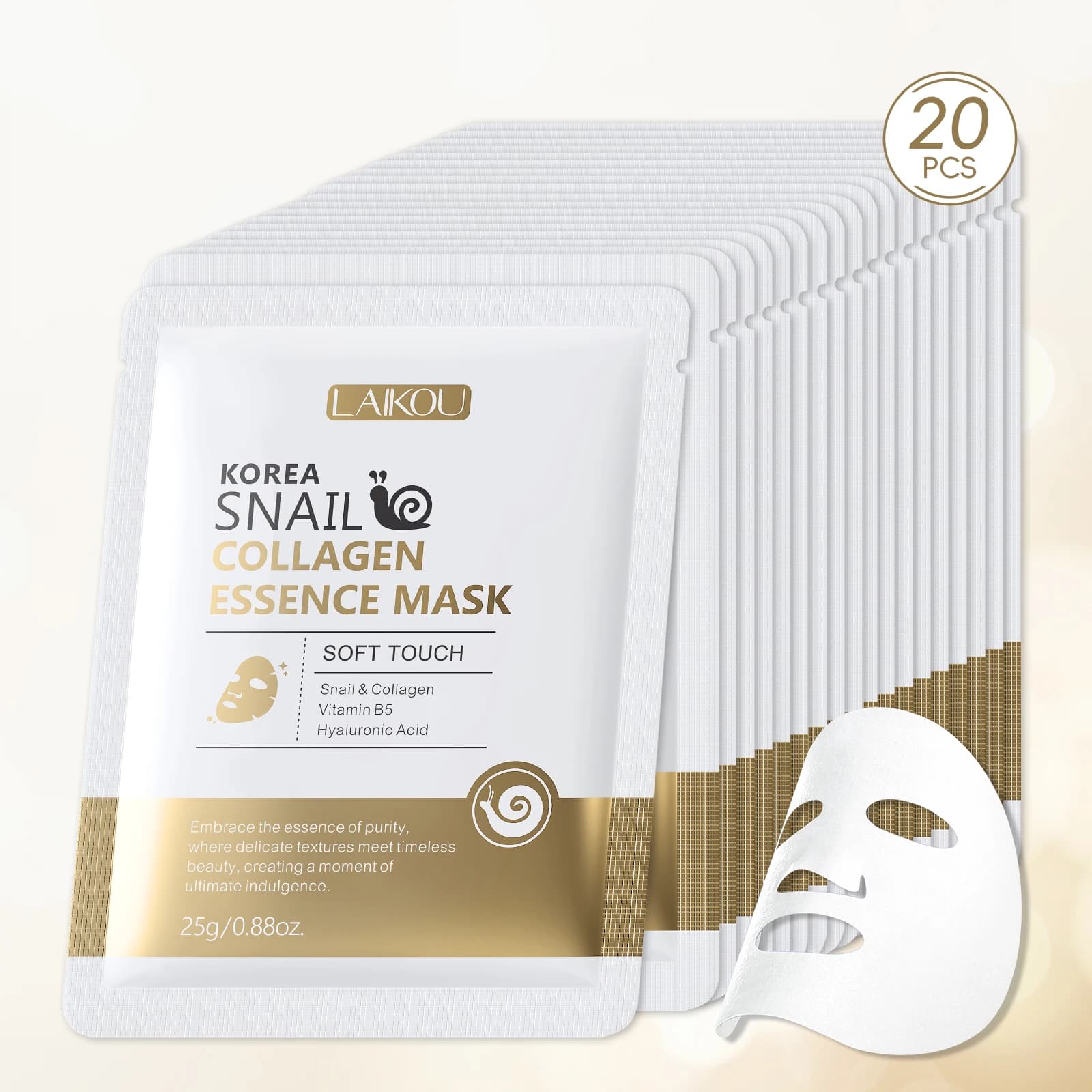 LAIKOU Korea Lumaca Collagen Essence Mask Moisturizing Sheet Anti-wrinkle mask Shaping Skin care 25g * 20 pieces