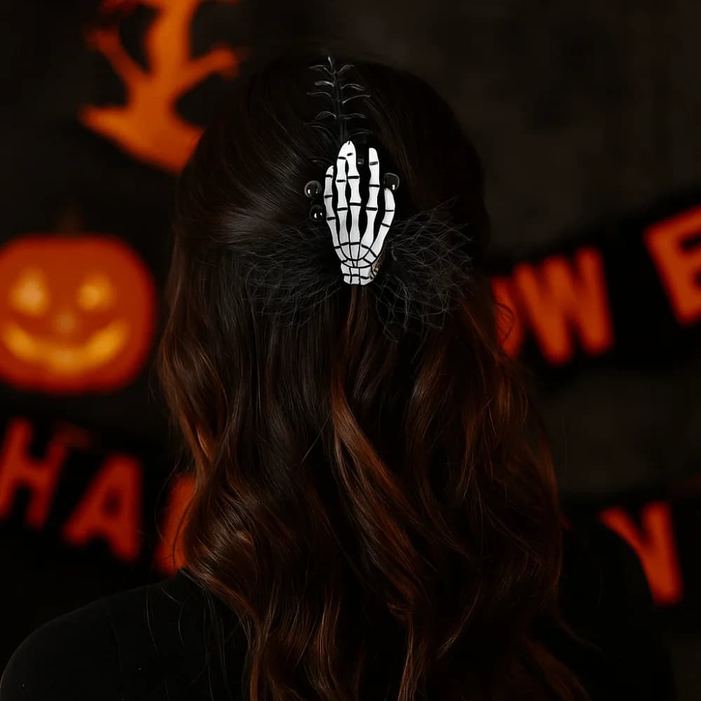 Retro Cloth Ghost Claw Hair Clip Flower Harajuku Skeleton Hand Hairpin Y2K Steampunk Halloween Headwear Children