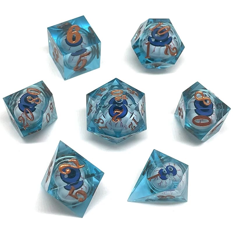 Set di dadi in resina da 7 pezzi stampo poliedrico con nucleo liquido stile bulbo oculare multigiocatori gioco di ruolo dadi multicolori per giocattoli da tavolo
