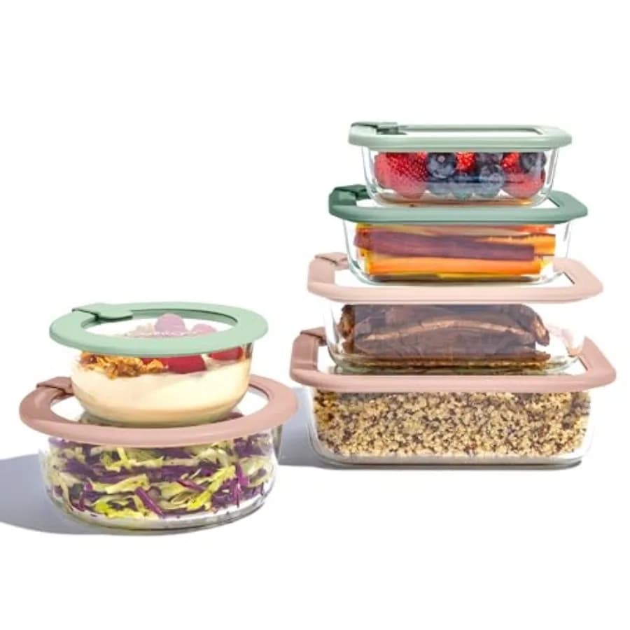 Signature Leak-Proof Glass Food Storage - 12-Piece Set 1-Compartment Meal Prep Plastic-Free Containers Airtight Glass Lids BPA-