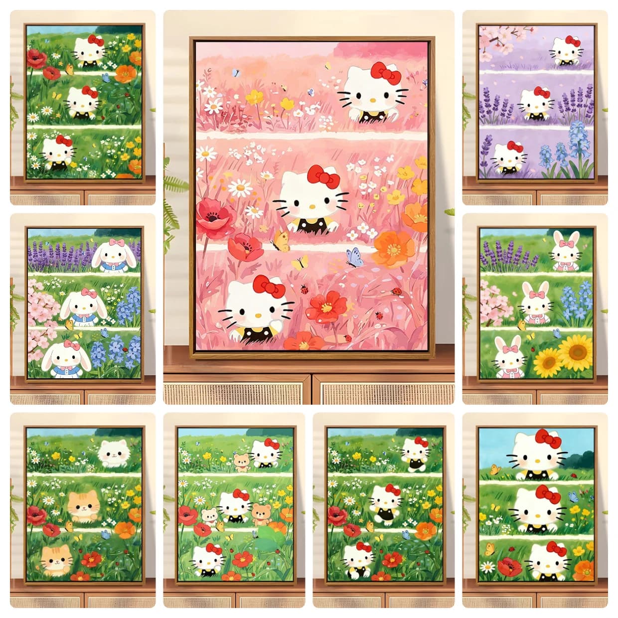 Acrylic Paint By Numbers Spring Hello Kitty Oil Painting Package Art Picture For Bedroom Wall Adults Hand Painted Unique Gift