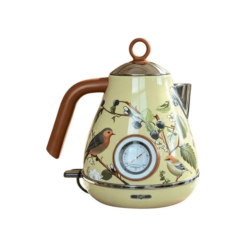 A01M-EU Plug Electric Kettle 1.7L Retro Design Temperature Control Water Boiler Vintage Style Flowers And Birds For Quick