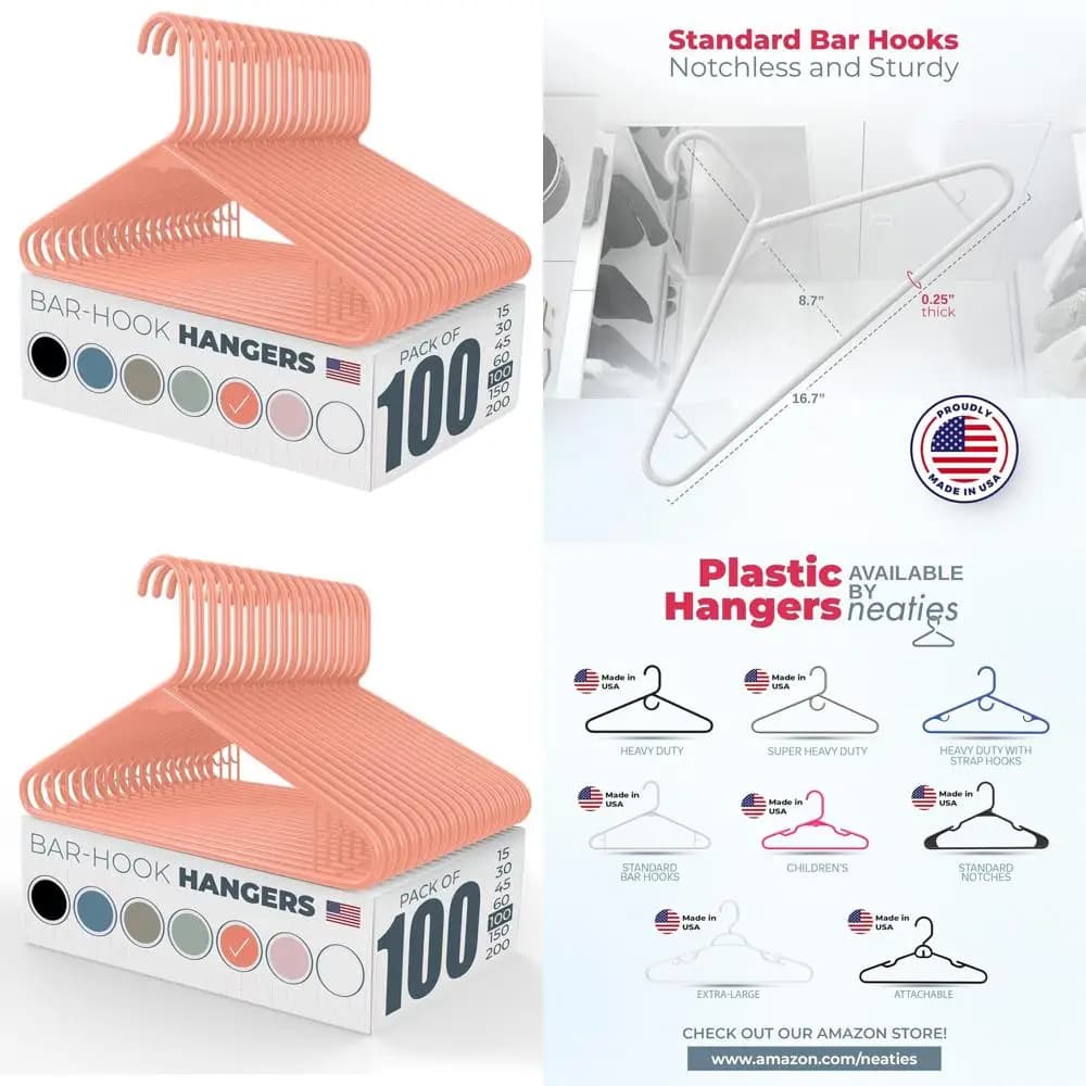 Confezione da 100 appendiabiti in plastica prodotti negli USA per abiti, lingerie, camicie e pantaloni - Colore pesca