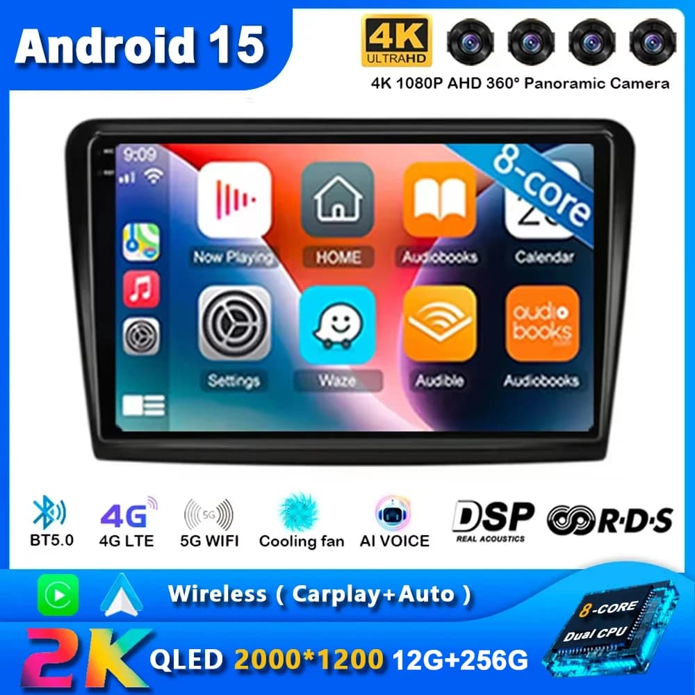 Android 15 For Skoda Superb 2 B6 2008 2009 2010 2011 - 2015 Autoradio Carplay Navigation GPS media player WiFi + 4G Video BT