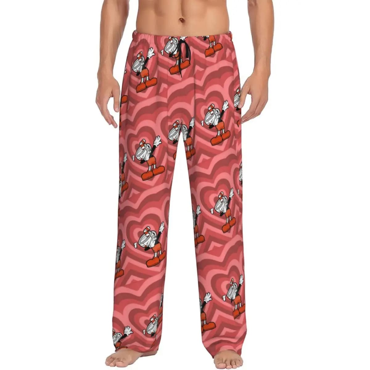 Pantaloni pigiama personalizzati Cuphead e Mugman Pantaloni da notte con coulisse per giochi anime da uomo con tasche