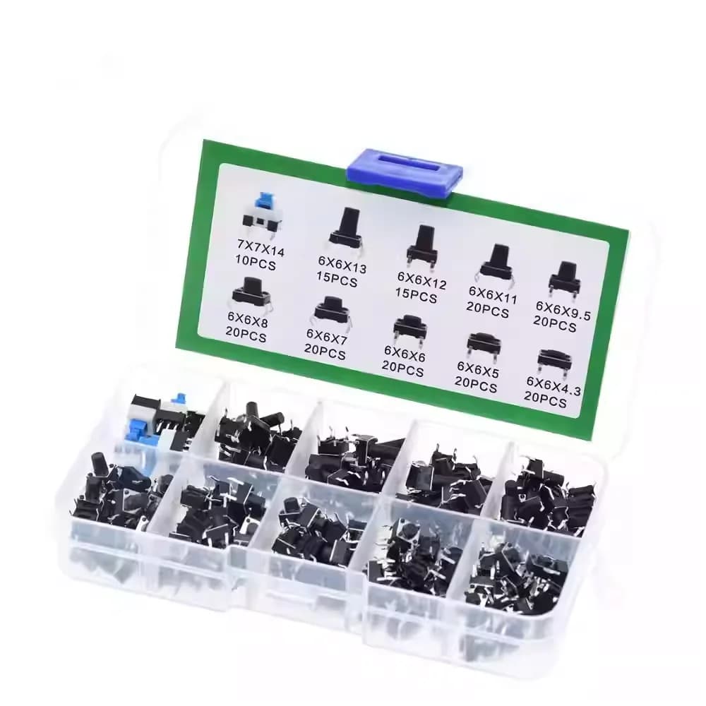 Kit di 180 Pezzi di Interruttori Tattili, 6x6mm e 7x7mm, Assortimento di Micro Pulsanti in Scatola per Progetti Elettronici Fai-da-Te Arduino