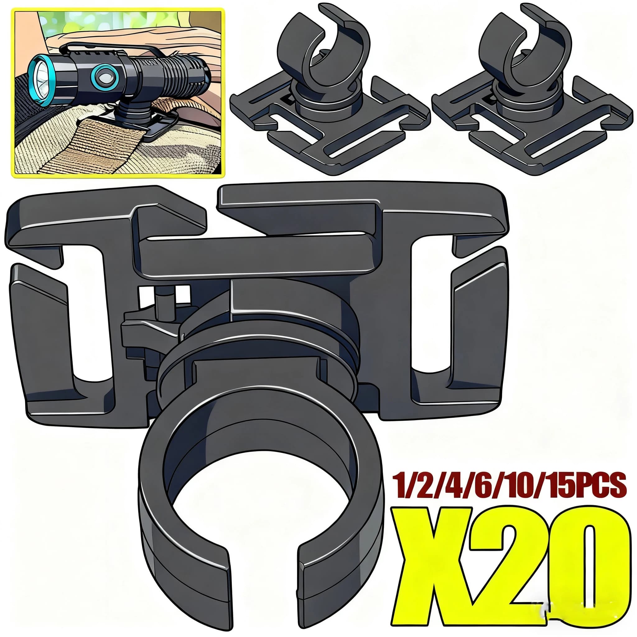Outdoor Work Hiking Mountaineering Backpack Light Support Water Tube Trekking Stick Tool Clamp U Ring Clip for Torch