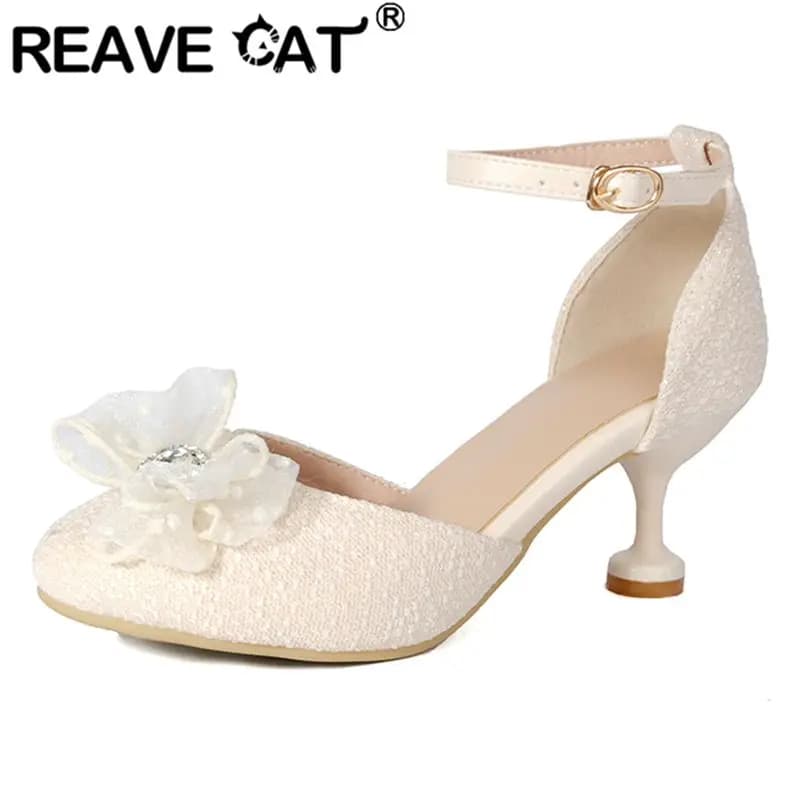 REAVE CAT Sandali dolci per ragazze Punta tonda Cinturino con fibbia Tacchi 6 cm Taglia piccola 28 29 30 Scarpe estive quotidiane da principessa 43