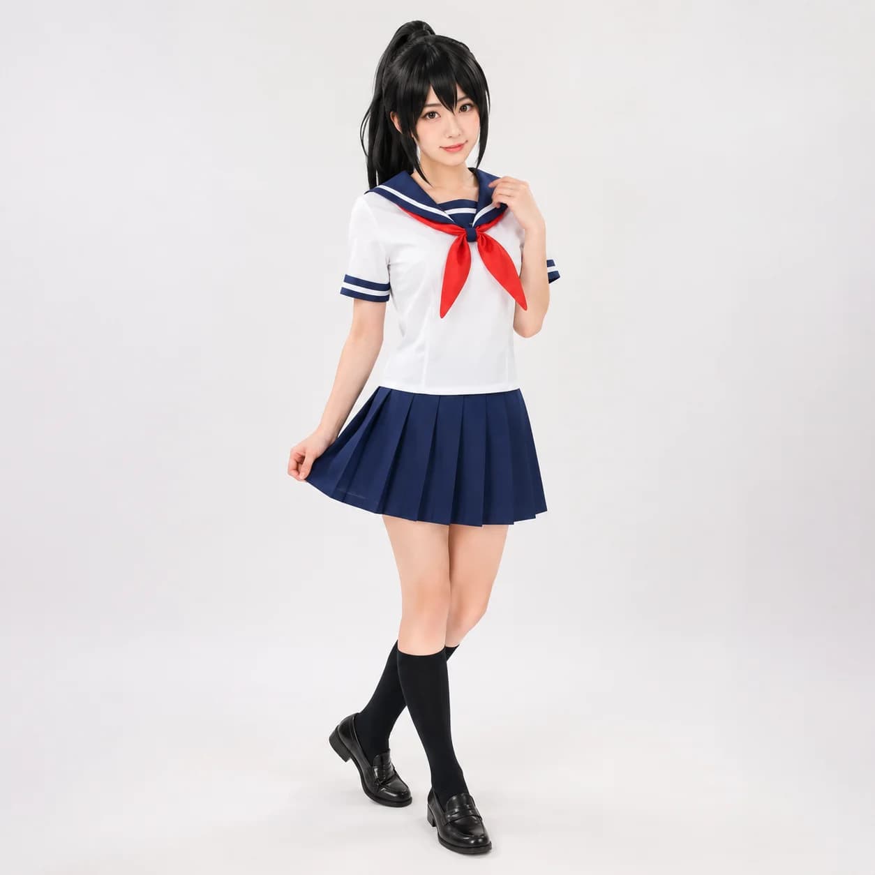 Costume Cosplay Anime Ayano Aishi, Parrucca Sintetica, Abito JK, Gonna Plissettata Blu Navy a Maniche Corte, Sciarpa Rossa