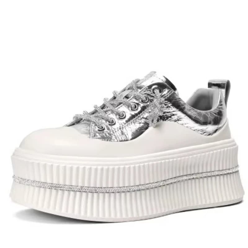 Scarpe Casual Galattiche Future Silver per Donna, Sneakers con Suola Spessa, Design a Doppio Strato con Pellicola Stropicciata, Scarpe con Rialzo
