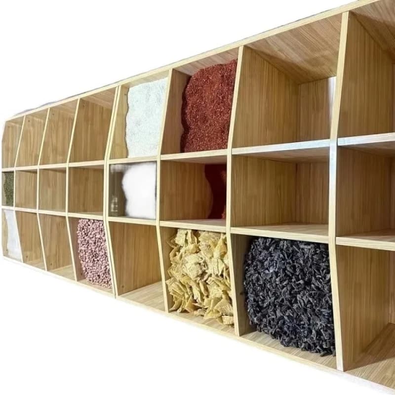 Pratiche ripiani in legno per riso, cereali, snack e frutta secca, supermercato, stoccaggio sfuso