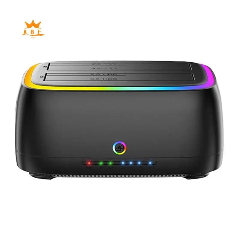 A08E-Dual-Bay RGB Hard Drive Station USB3.0 a SATA Type-C, Docking Station per HDD/SSD da 2.5/3.5 Pollici con Copia Offline
