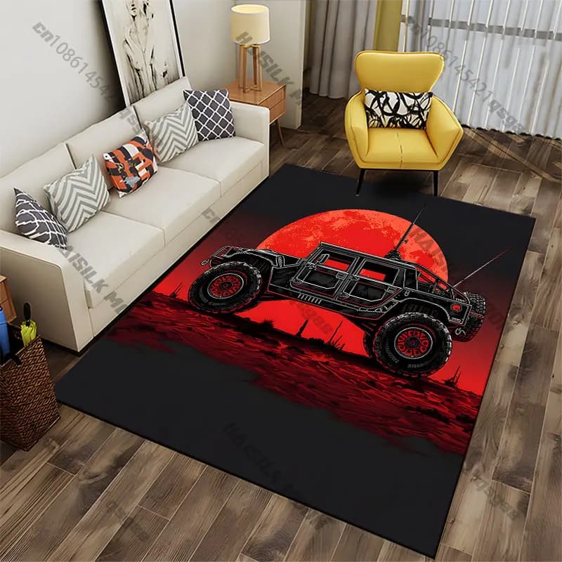 Tappeto rosso a forma di veicolo fuoristrada, tappeto da yoga, decorazione per soggiorno, tappetino per gattonare per bambini, tappetino per zerbino, tappeto per giochi