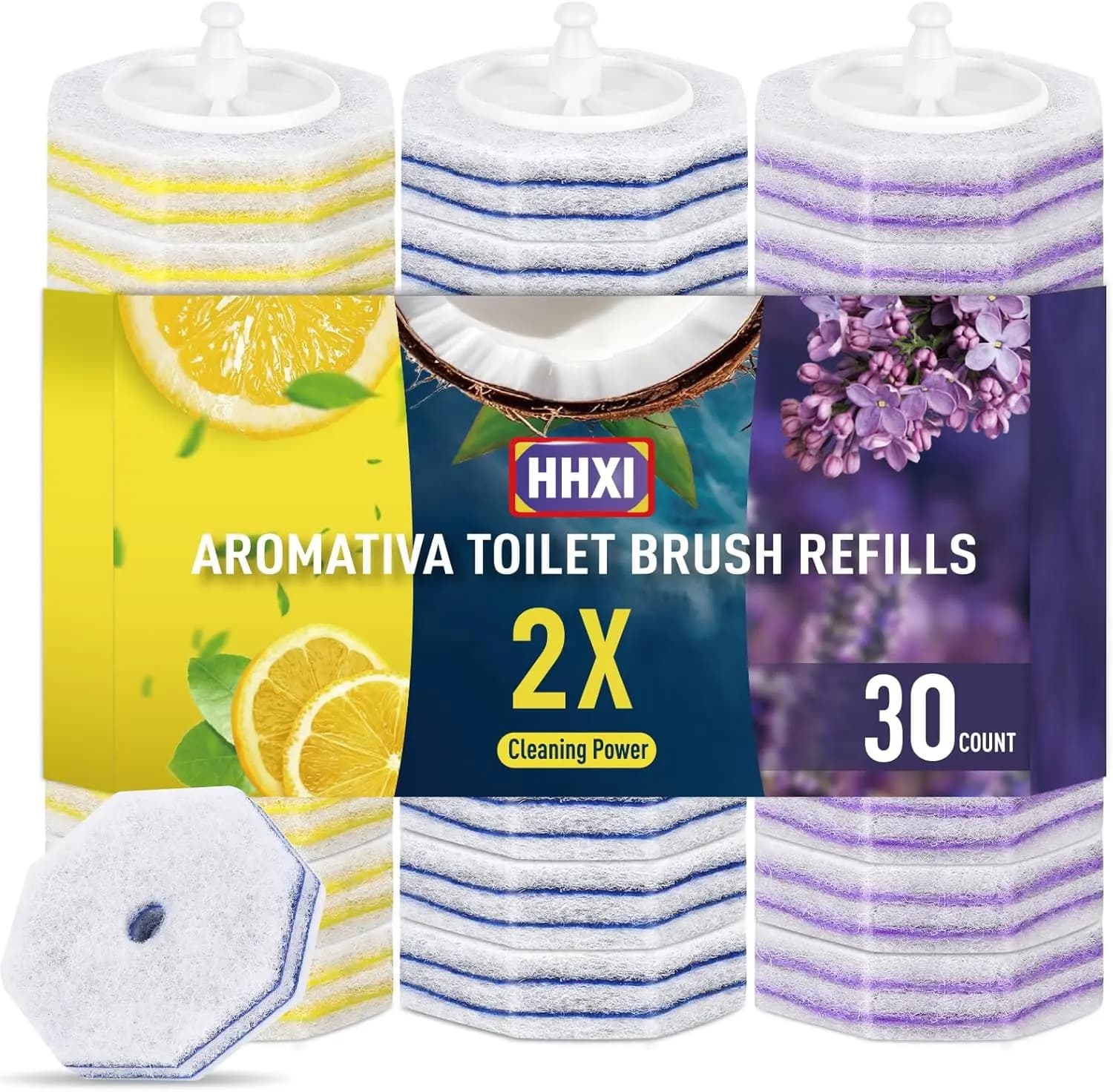 30 Ricariche Monouso per Spazzola WC con Panni a Doppio Strato, Limone, Oceano Blu, Lavanda