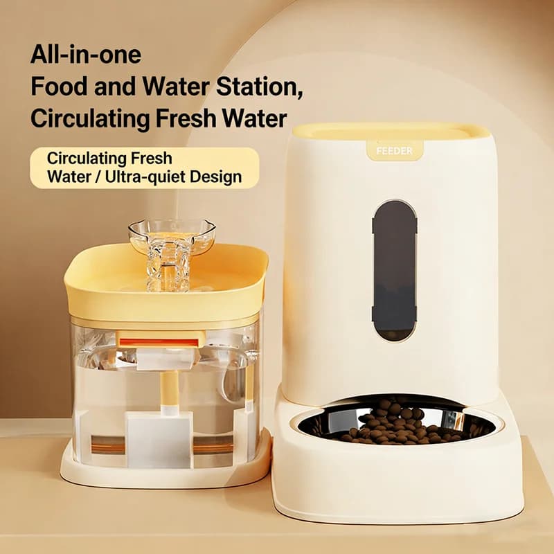 Dispenser automatico di cibo e acqua per animali domestici in acciaio inossidabile, combinato con abbeveratoio USB per cani e gatti