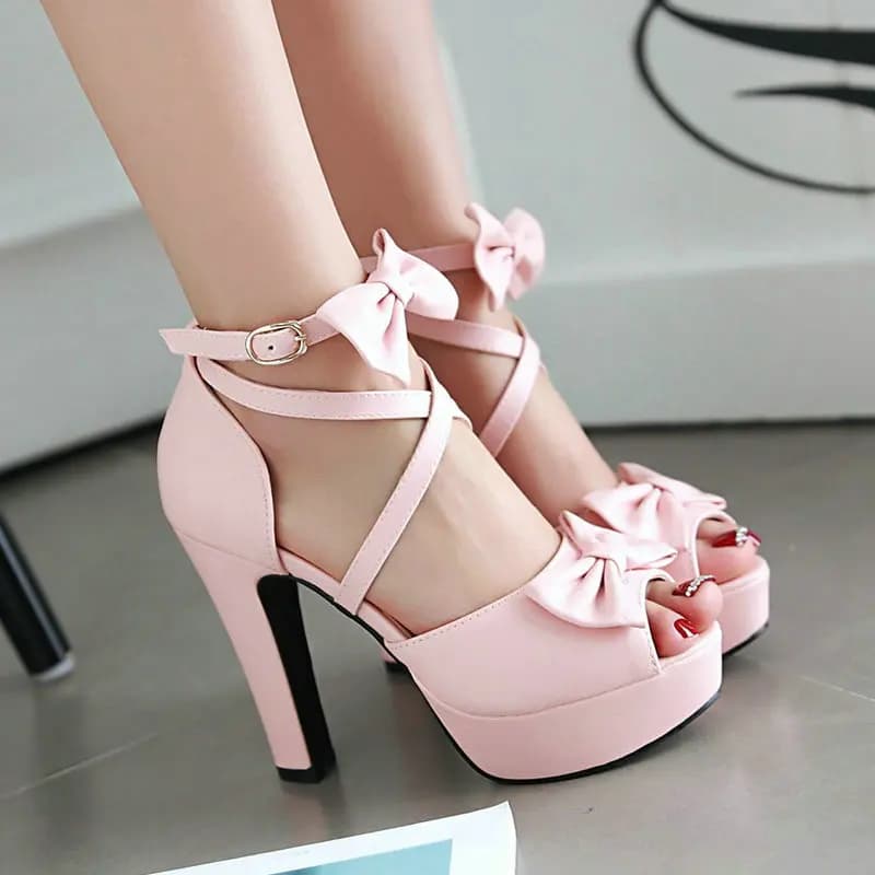 Extra Plus Size 45 46 Rosa Viola Dolce Scarpe estive da donna Peep Toe Bowtie Nodo Cinturino incrociato Piattaforma Sandali con tacco alto spesso