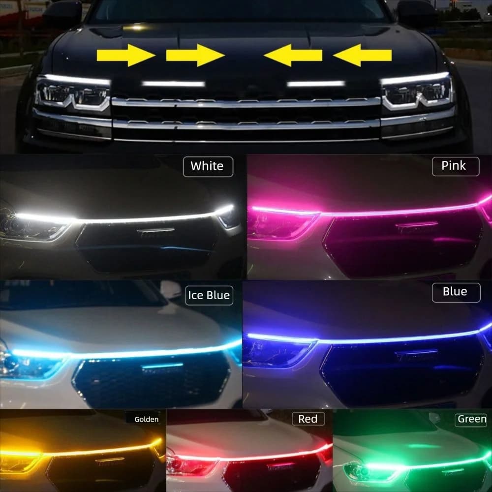 Car hood lights with waterproof dynamic meteor LED strips flexible cuttables Decorative lights bar for universal auto hood 12V