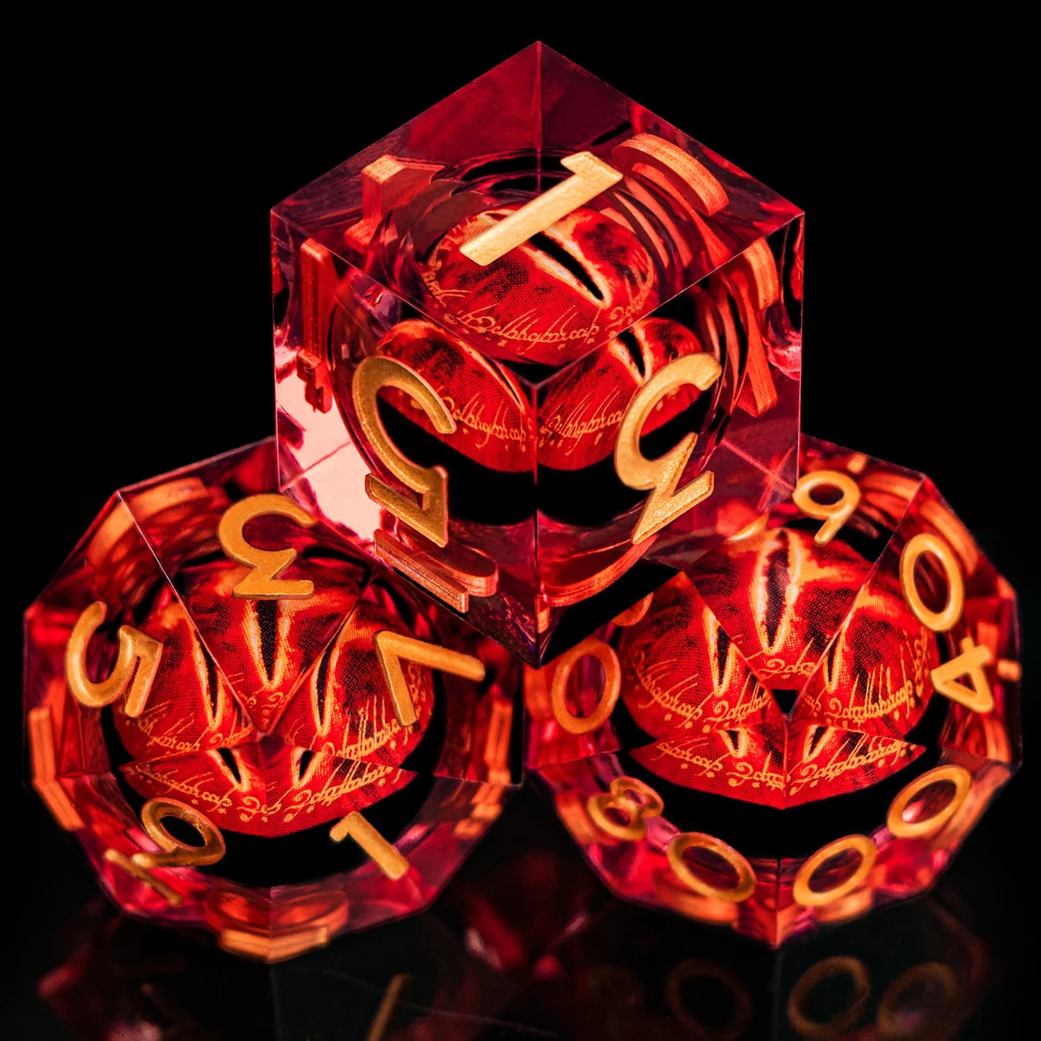 Set di Dadi in Resina D20 con Nucleo Liquido Occhio di Sauron per D&D, Gioco di Ruolo Dungeons and Dragons, Logo D&D, Bordi Affilati, Dadi Rossi