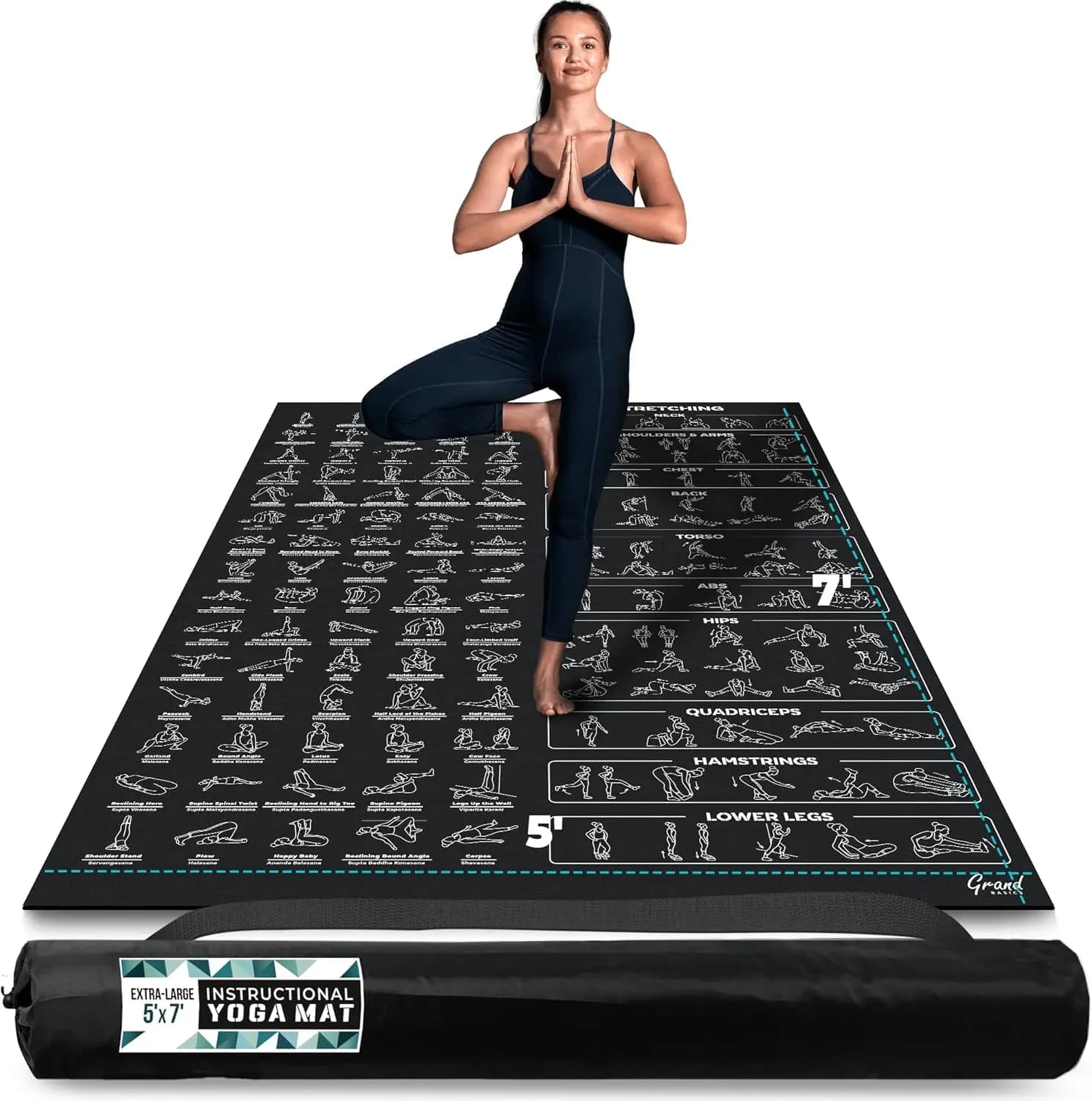 Tappetino Yoga Extra-Large con Posizioni, 6x4ft, Antiscivolo, Spesso, Include Borsa per il Trasporto