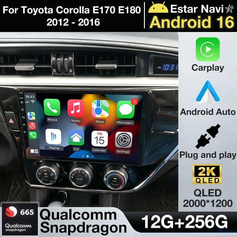 Android 16 Wireless Carplay For Toyota Corolla E170 E180 2012 - 2016 Auto DSP Stereo 5G WIFI BT Video Player GPS 360 Camera Navi