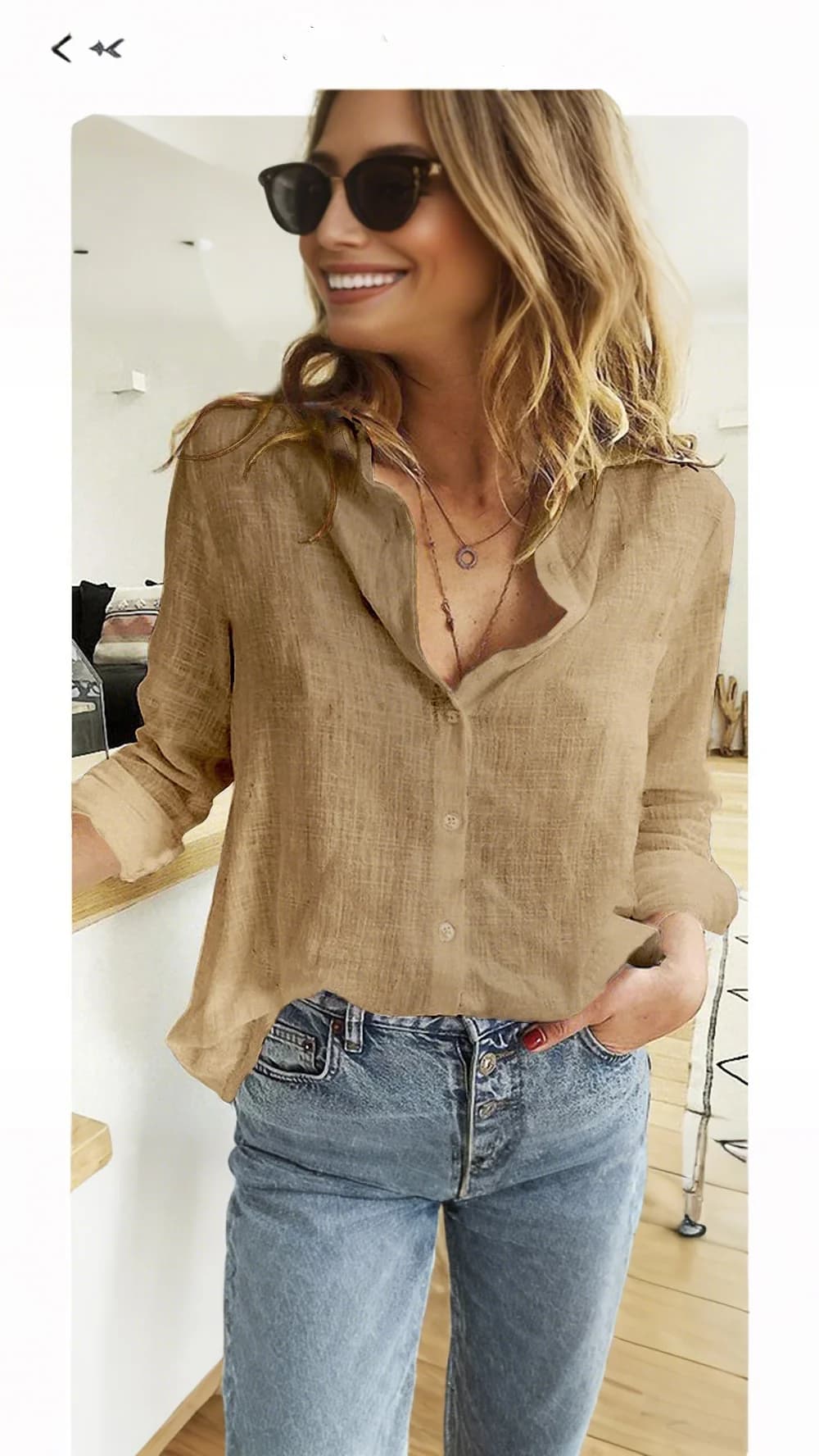 2025 Camicia estiva da donna, camicia primaverile, top casual per laptop con bottoni solidi, top ampio ed elegante a maniche lunghe, top aderente