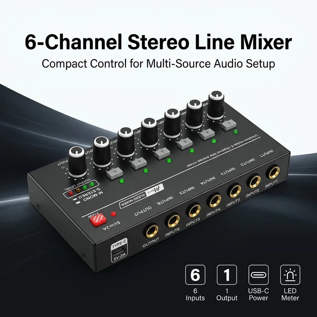 Portable Ultra Low Noise Line Sound Mixer 4 6 8 Channel Mini Audio Mixer DC 5V Power Supply Easy Use Audio Mixer
